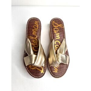 Sam Edelman Ramey Wedge Sandal Sz 8.5 Gold Vacation Glam